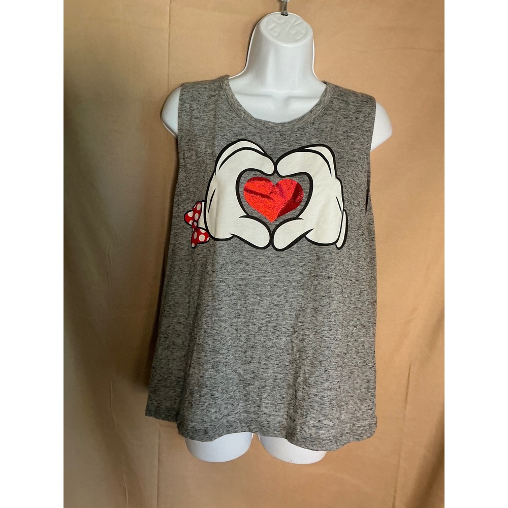Disney Minnie Mouse Heart Muscle Tank Women XL Gray Excellent Foil Graphic Tee